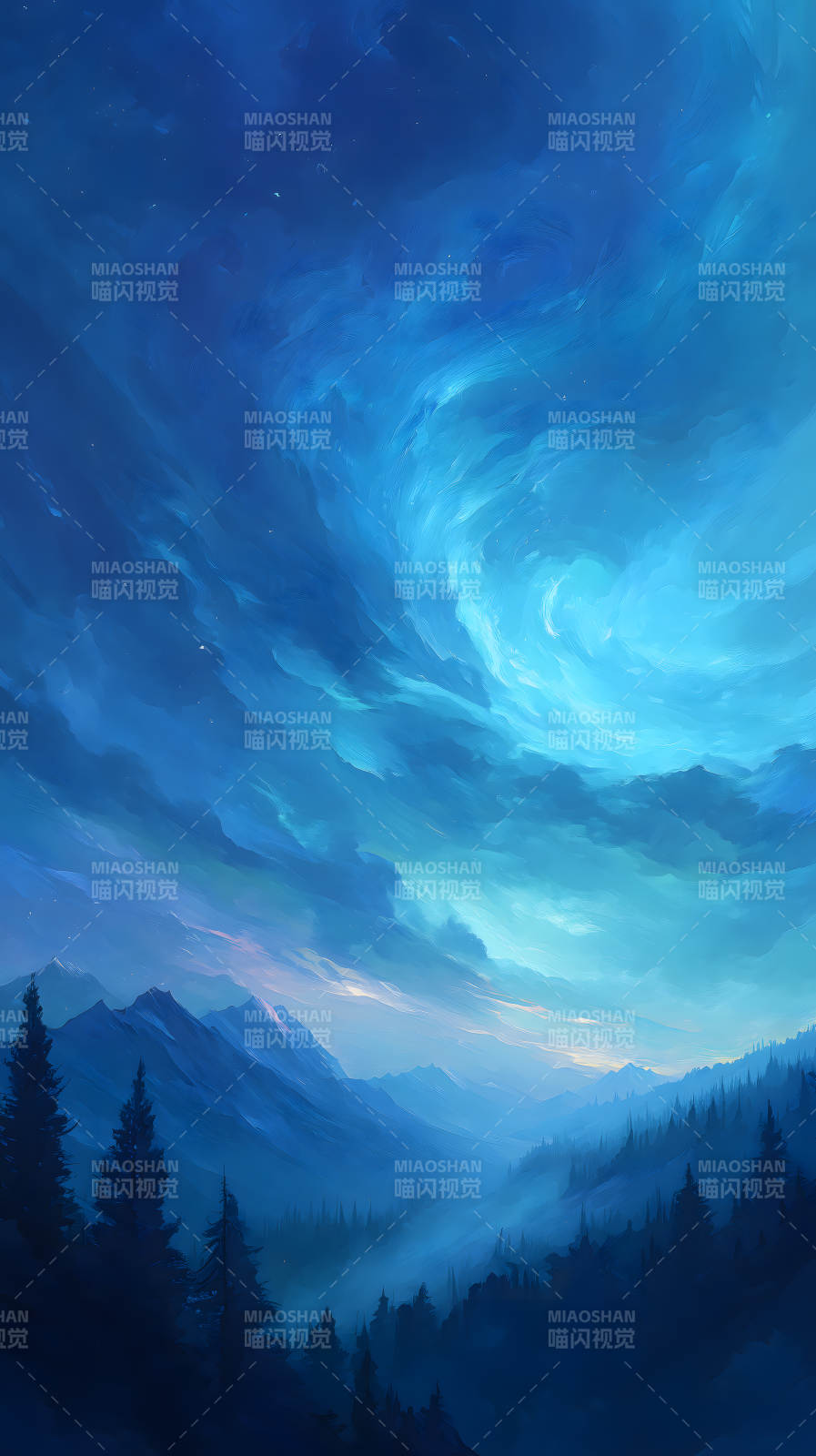 夜幕山林星空畫卷-圖片