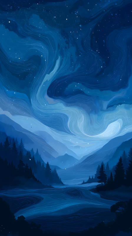 夜幕下的山川河流-圖片