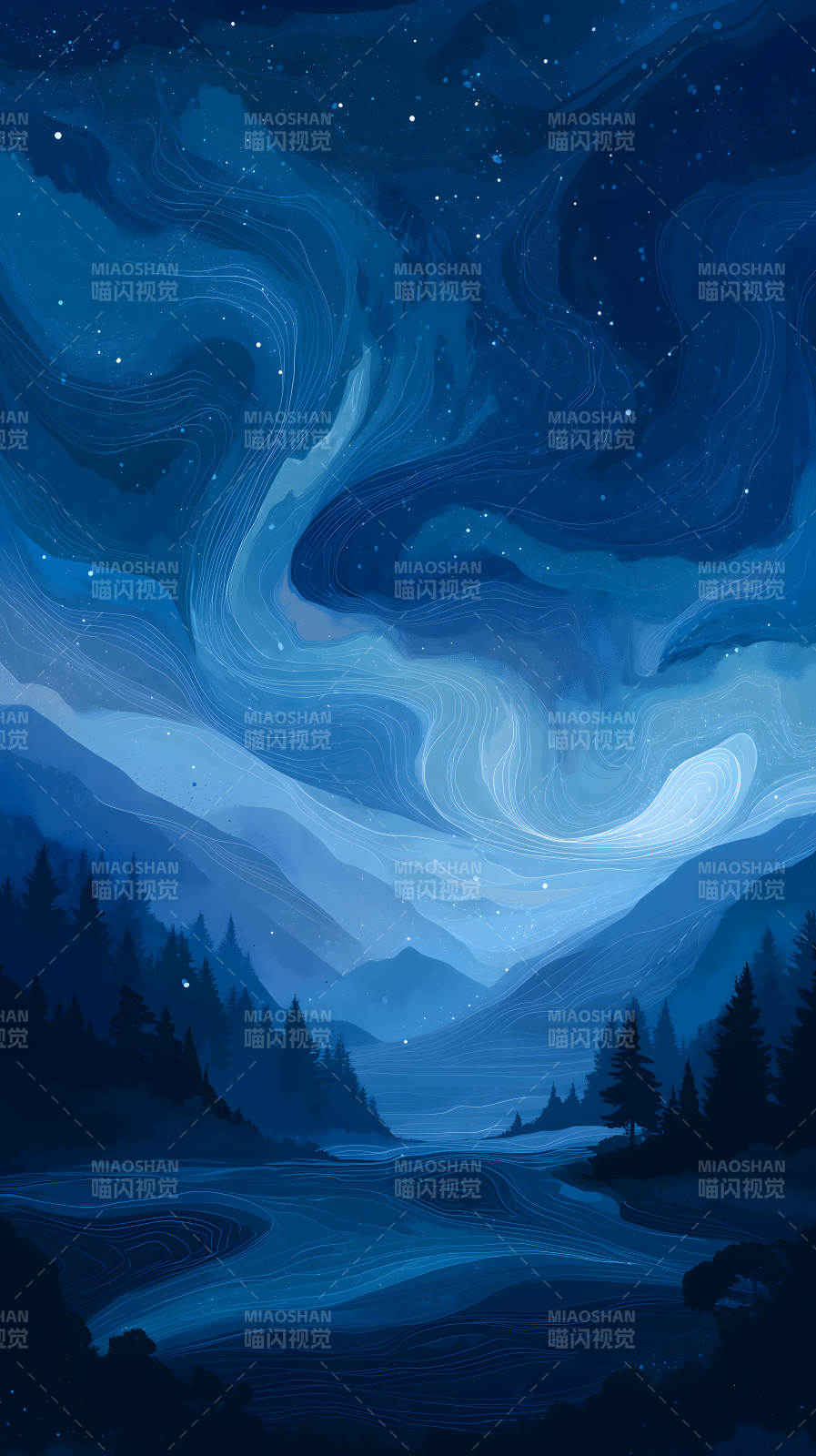 夜幕下的山川河流-圖片