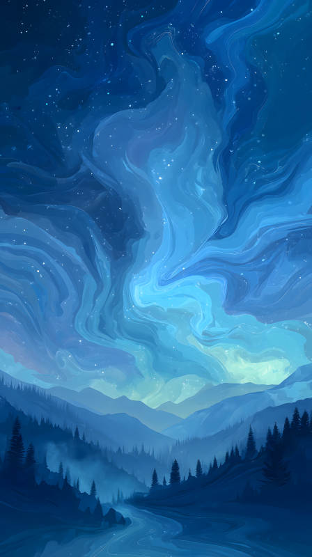 夢幻星空下的山川-圖片