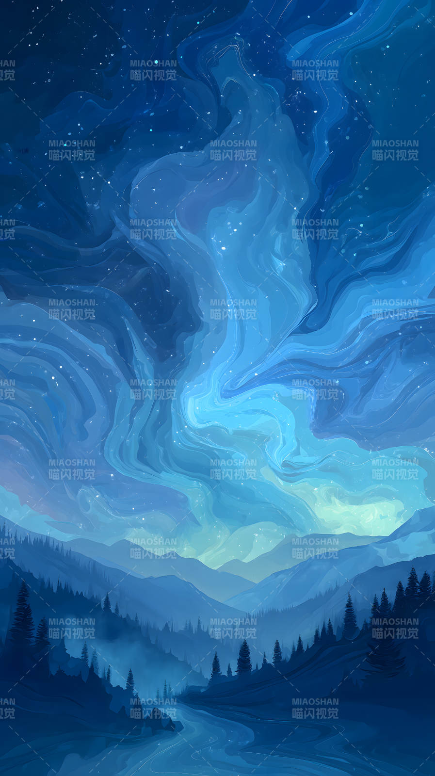 夢幻星空下的山川-圖片