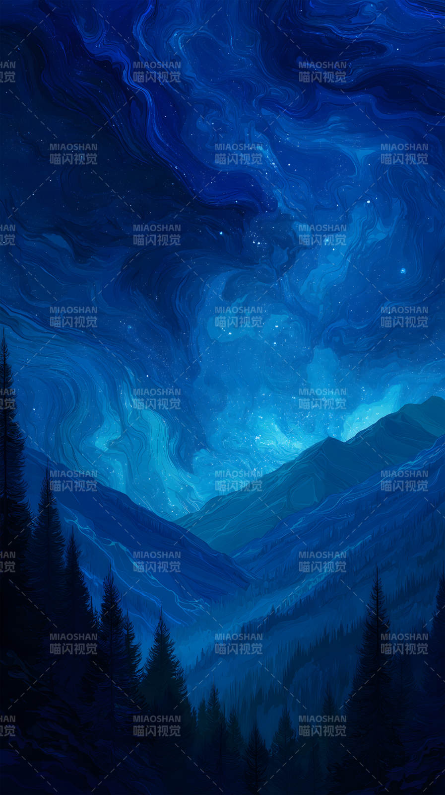夜空山谷星光璀璨-圖片