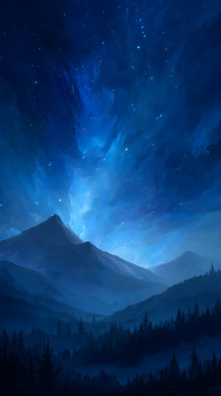 夜空山景星光閃爍-圖片