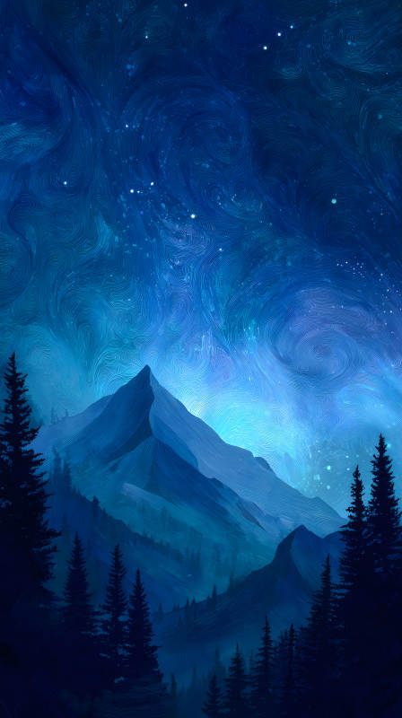 夜晚山峰星空圖-圖片