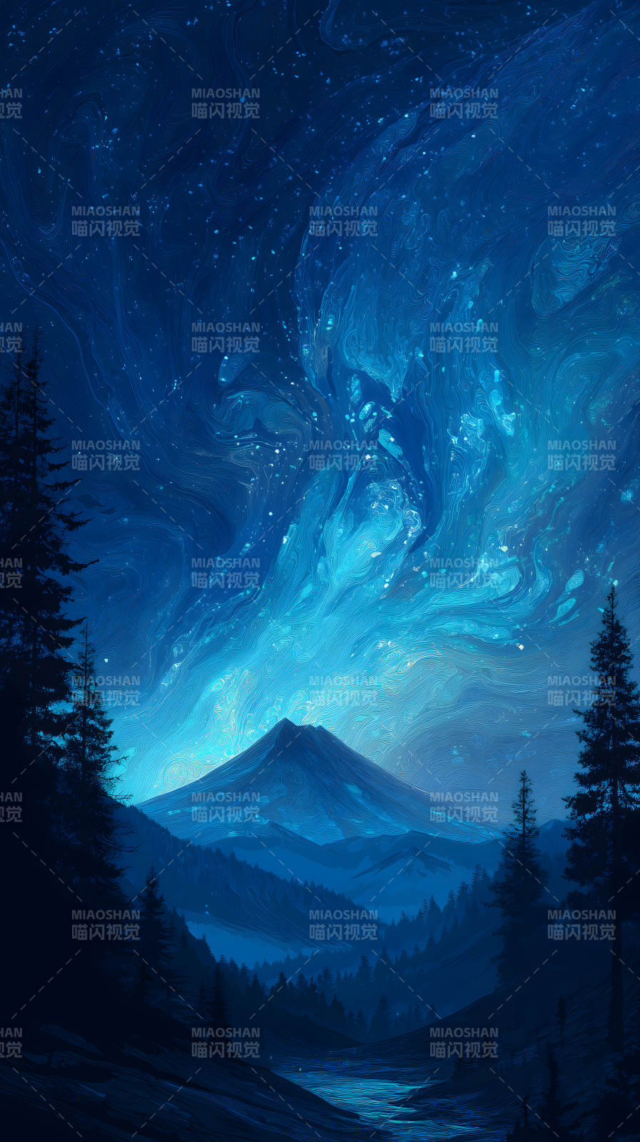 夜空下的山脈森林-圖片