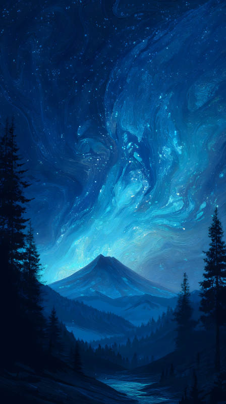 夜空下的山脈森林-圖片