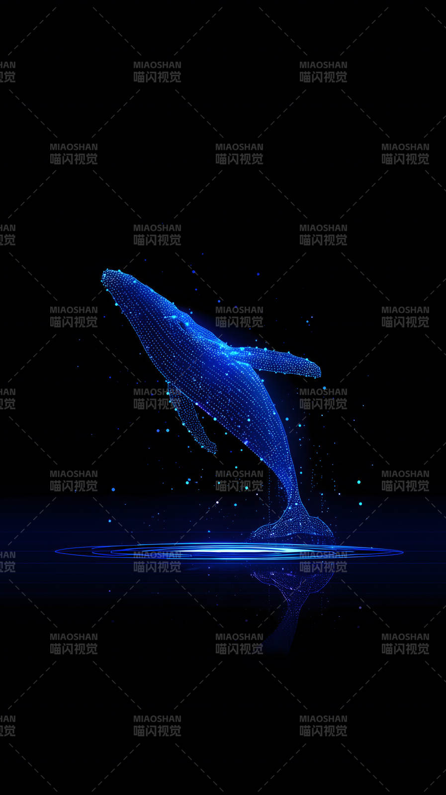 藍鯨躍出水面虛幻場景-圖片