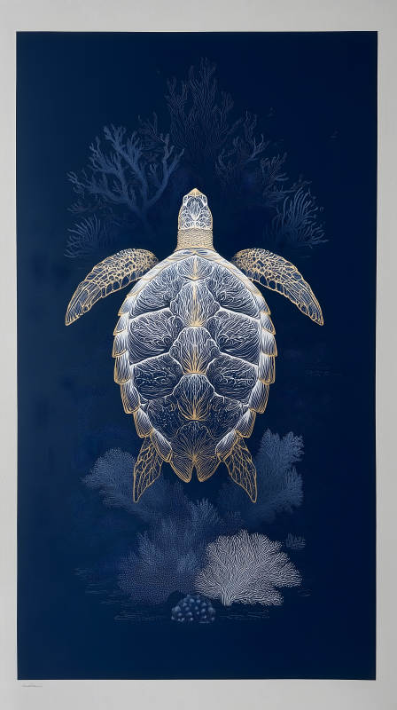 海龜遨游藍色深海-圖片