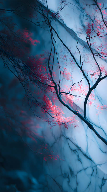 紅葉映襯大理石-圖片