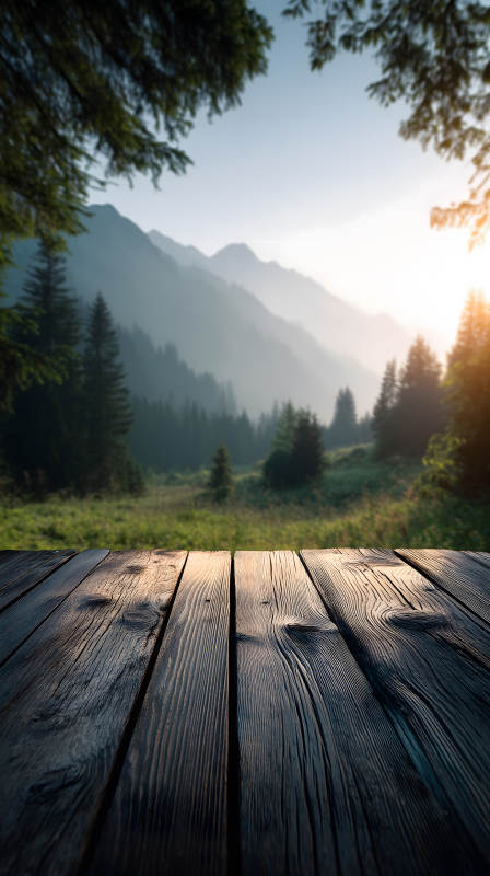 木板森林山景日光-圖片