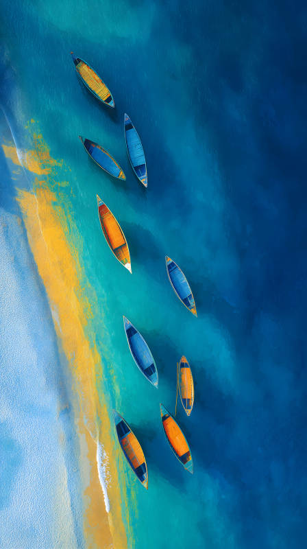 海面小舟絢麗風景-圖片