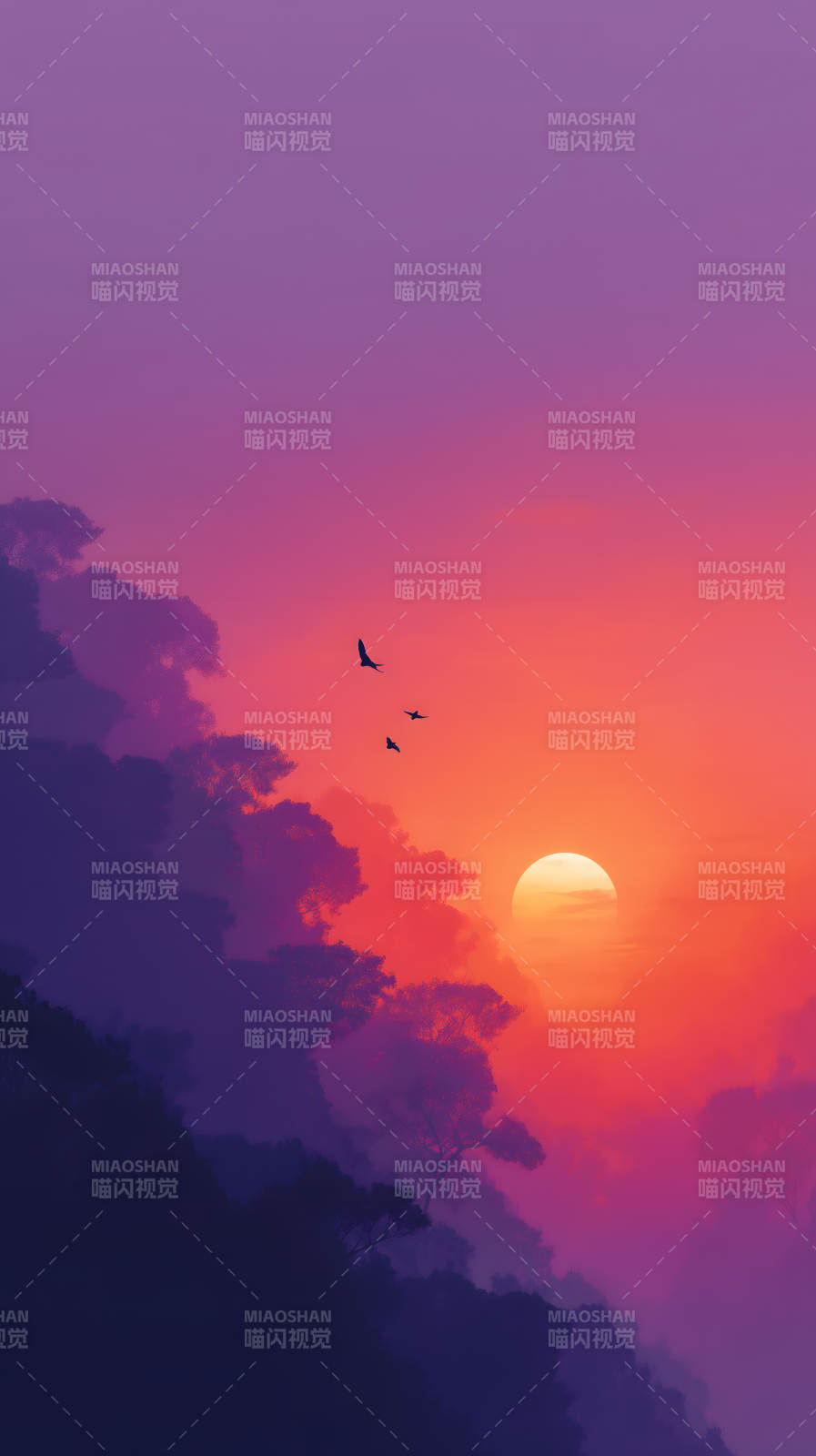 落日余暉鳥(niǎo)兒飛翔-圖片