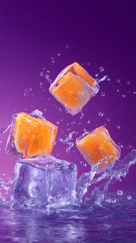 冰块橙子飞溅瞬间-图片