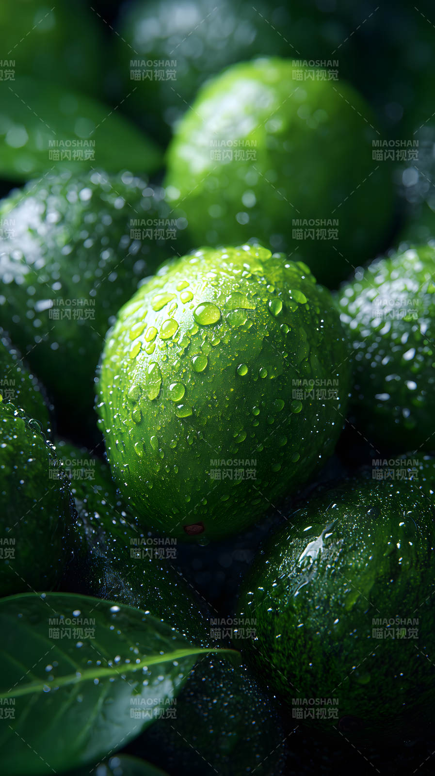 青翠欲滴的水珠与果实-图片