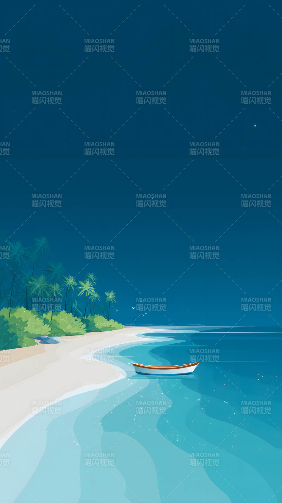 夜晚海灘的寧靜美景-圖片