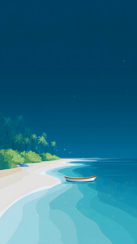 夜晚海灘的寧靜美景-圖片