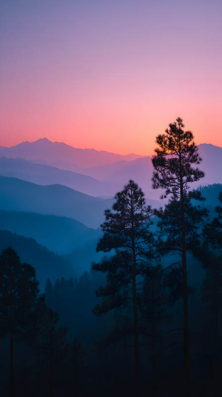 山林晚霞壯麗景色-圖片