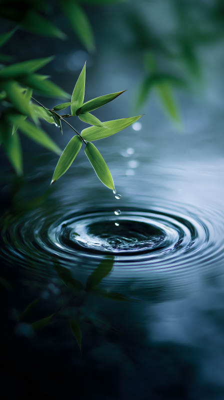 竹葉水滴漣漪瞬間-圖片