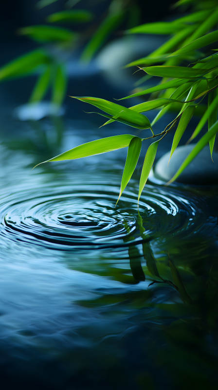 竹葉水波蕩漾自然-圖片