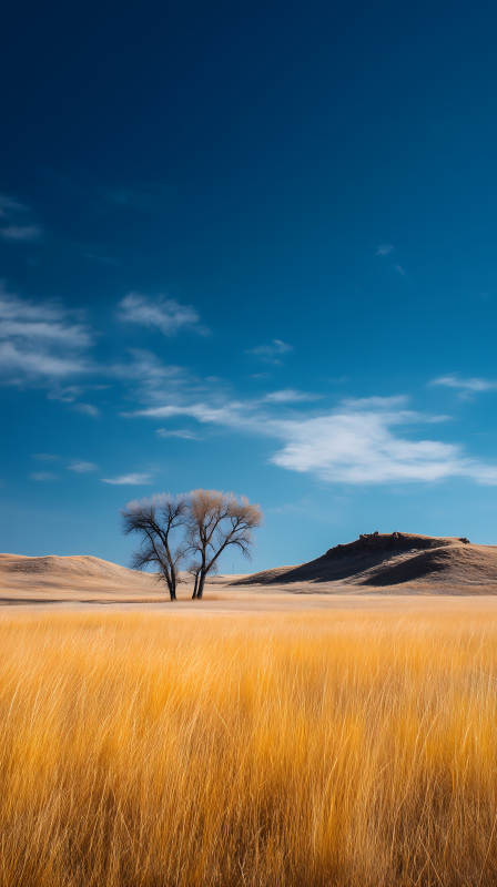 曠野藍(lán)天金草地樹-圖片