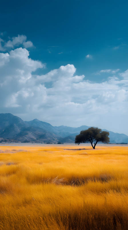 曠野孤樹天空遼闊景色-圖片