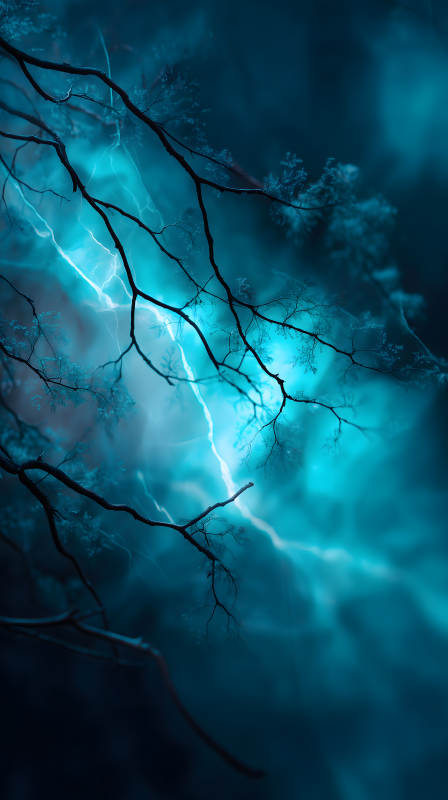 樹枝閃電交織景象-圖片