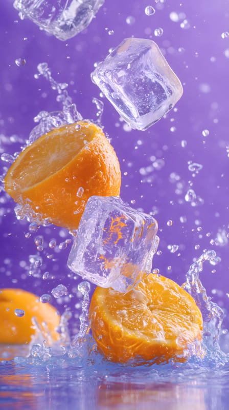橙子冰块飞溅瞬间-图片