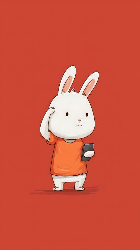 兔子疑惑玩手機-圖片