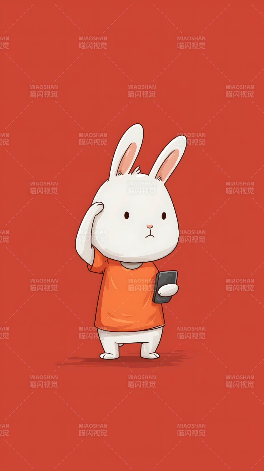 兔子疑惑玩手機-圖片