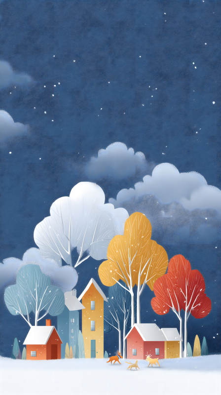 冬日小鎮風景繪圖-圖片