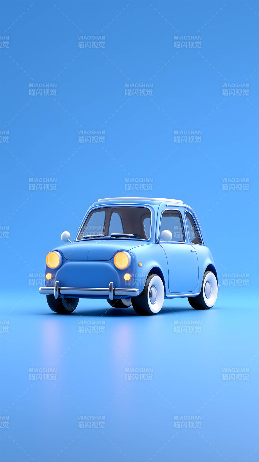 可爱蓝色卡通车-图片