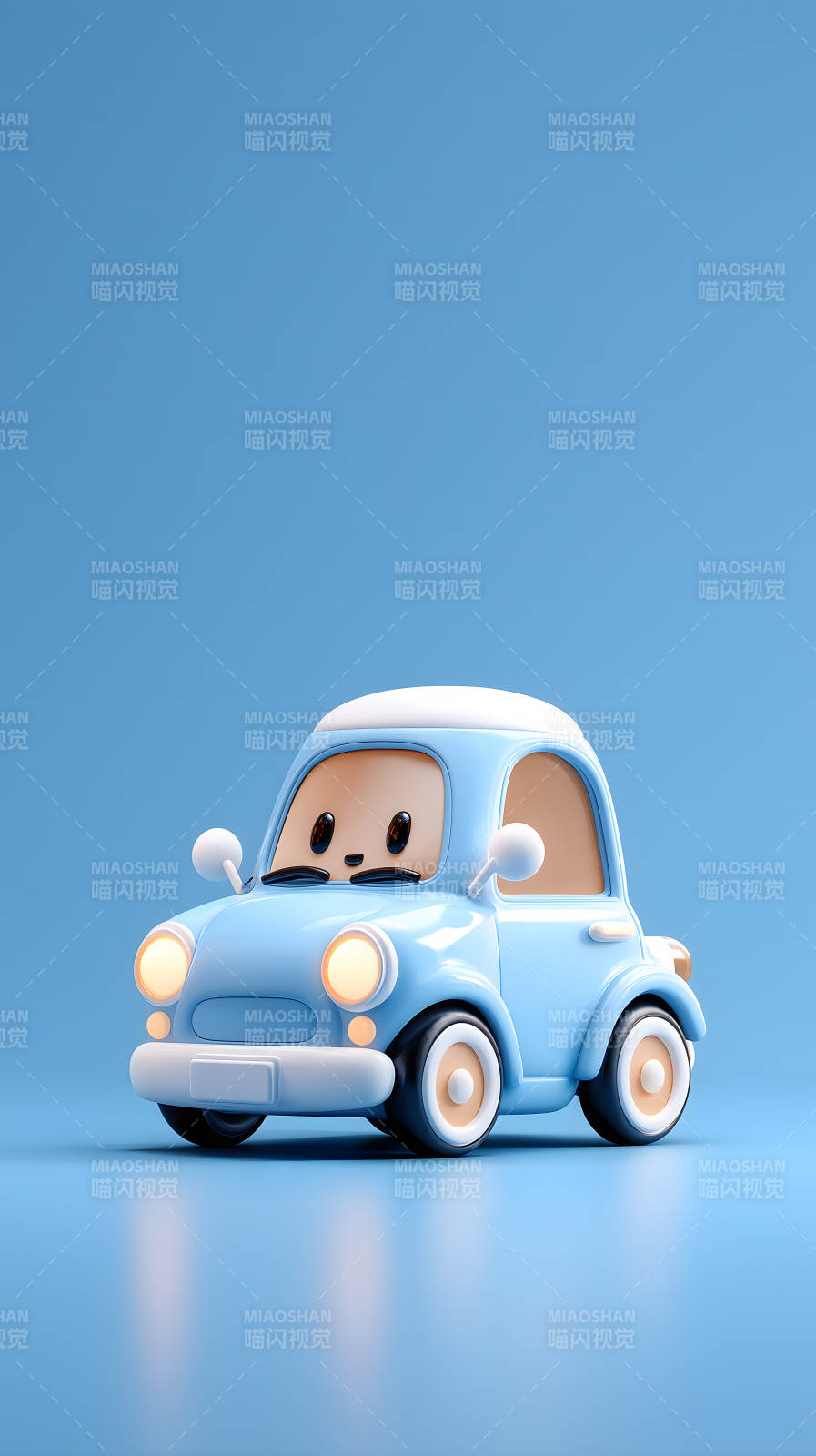 卡通蓝车可爱萌-图片