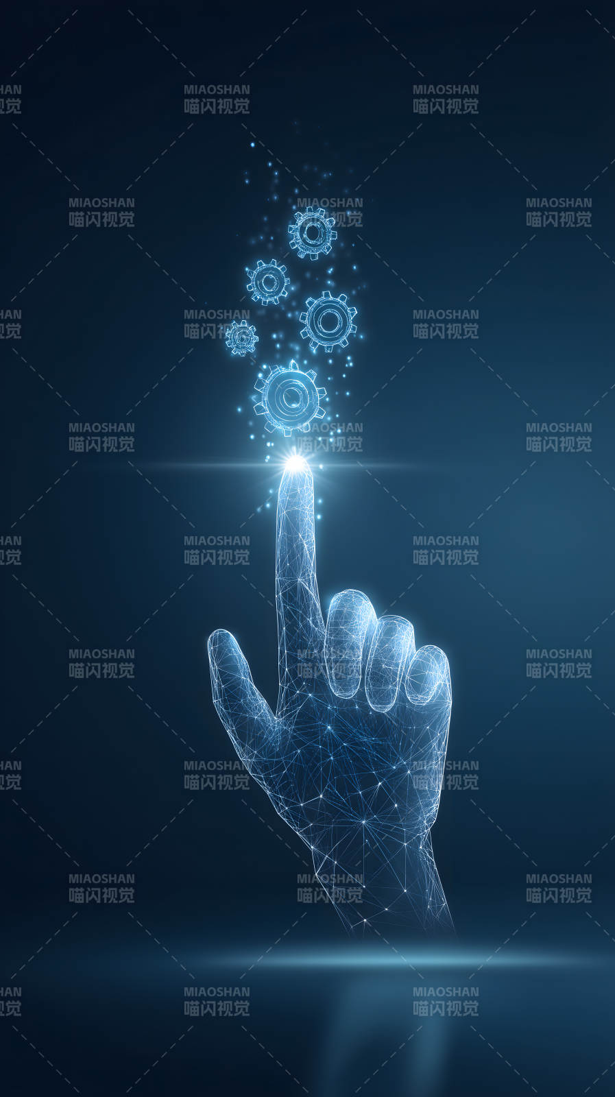 科技手势触碰齿轮-图片