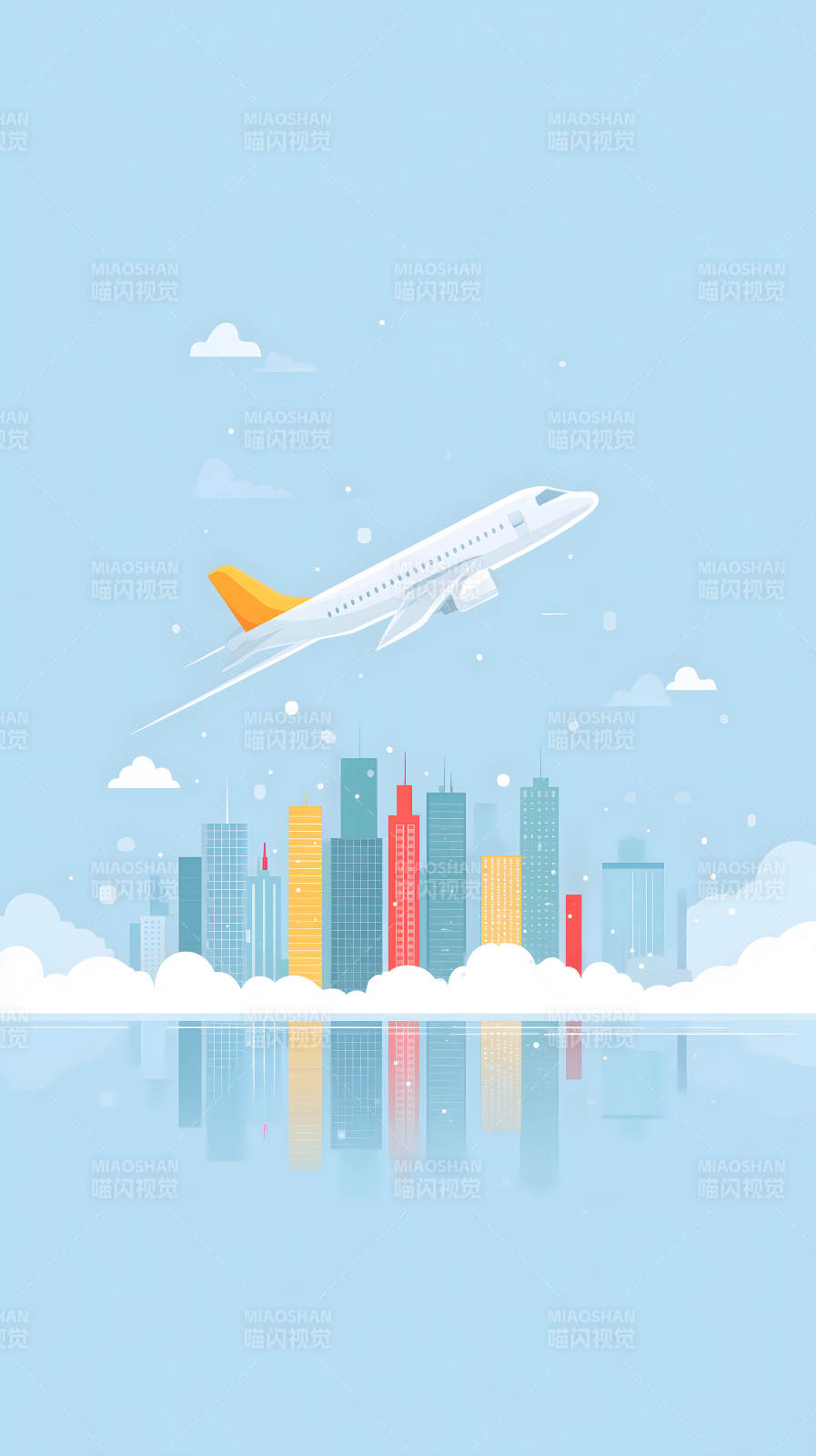 飛機城市上空飛翔-圖片