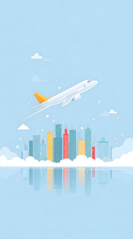 飛機城市上空飛翔-圖片