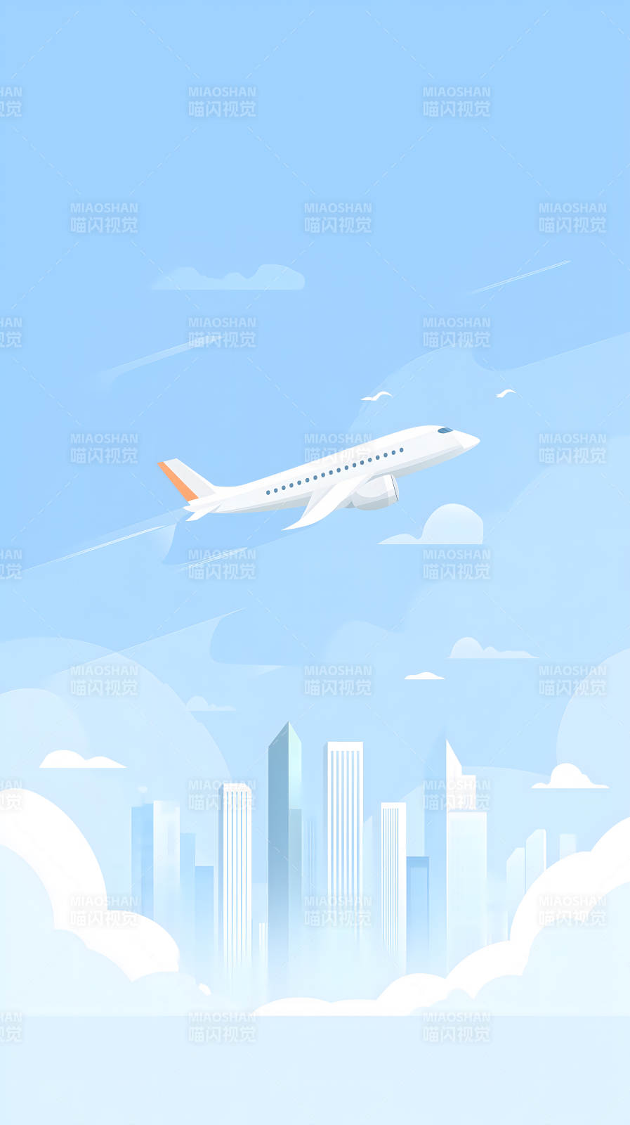 飛機飛過城市上空-圖片