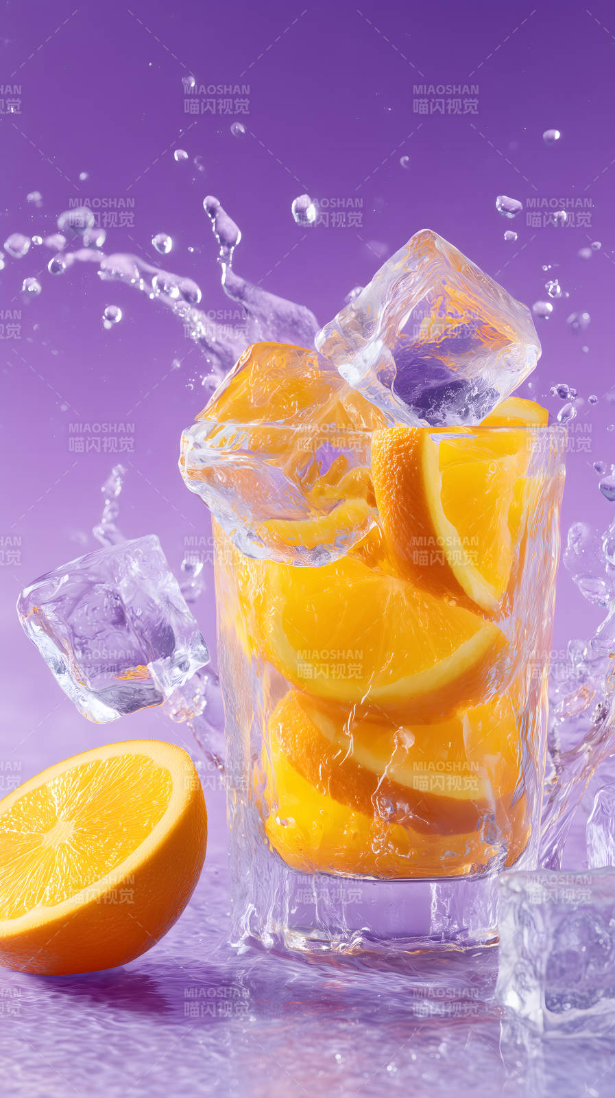 冰爽橙汁四溅飞舞-图片