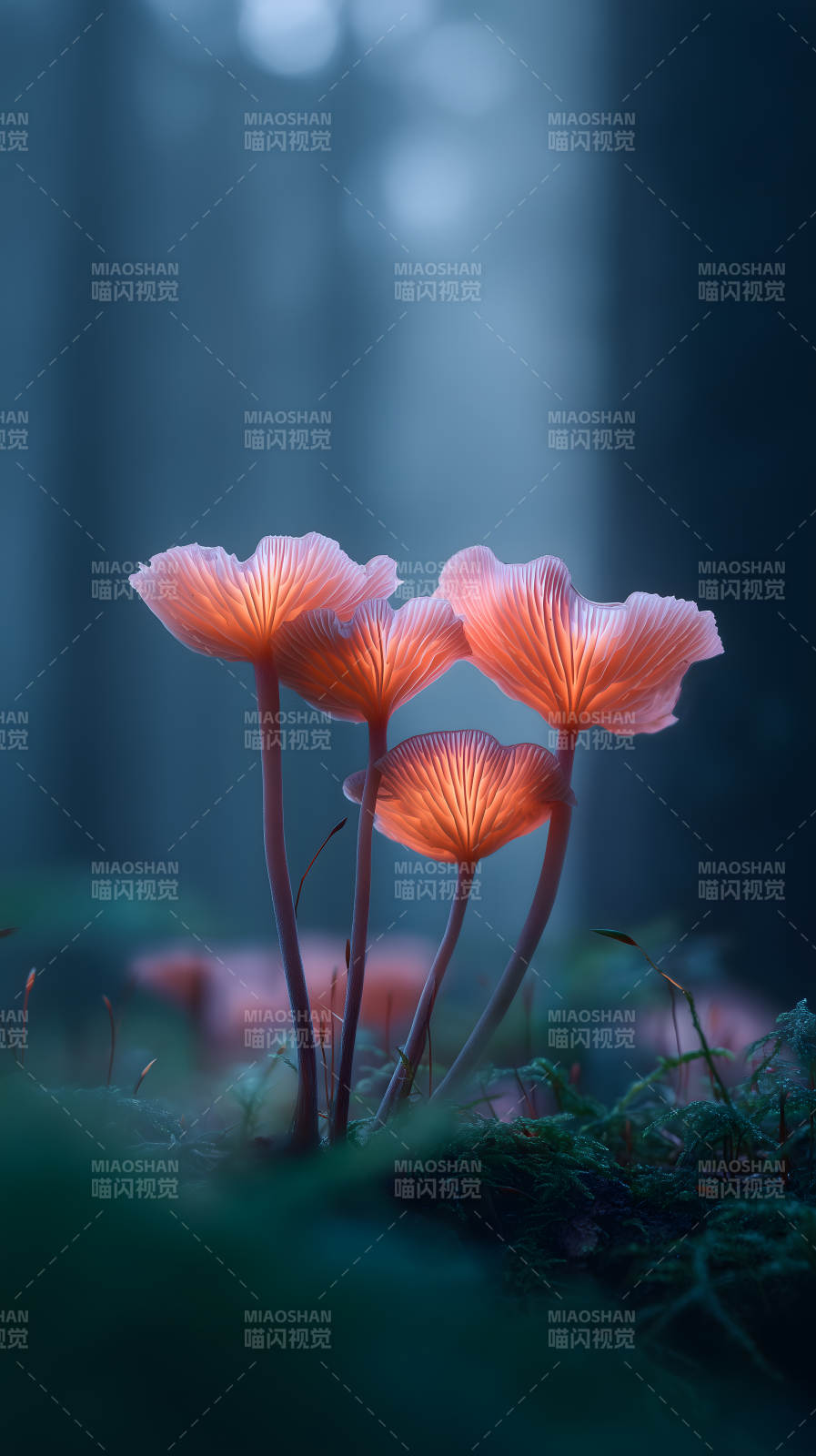 发光蘑菇森林幽静之美-图片