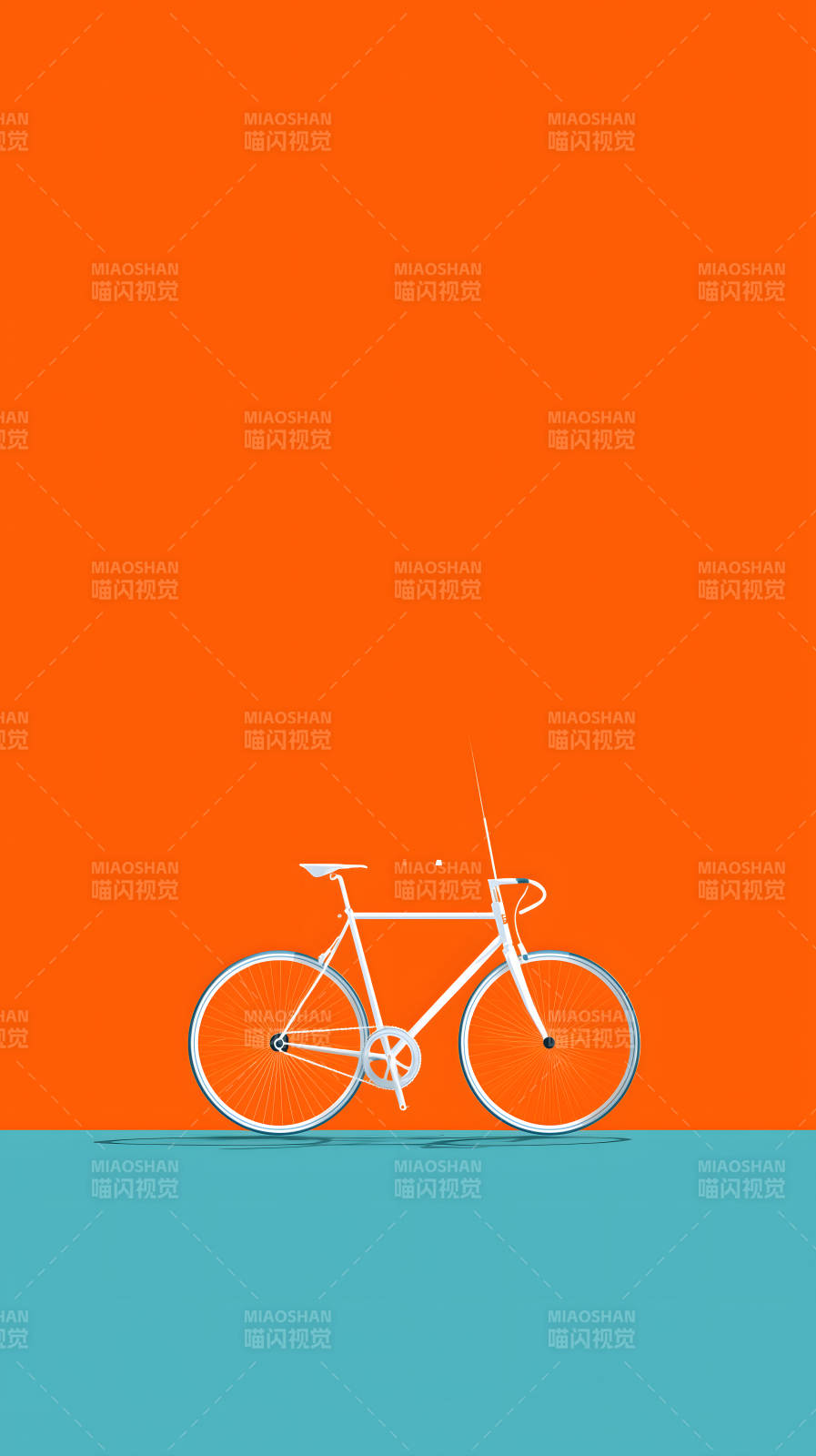 简约自行车橙色背景-图片