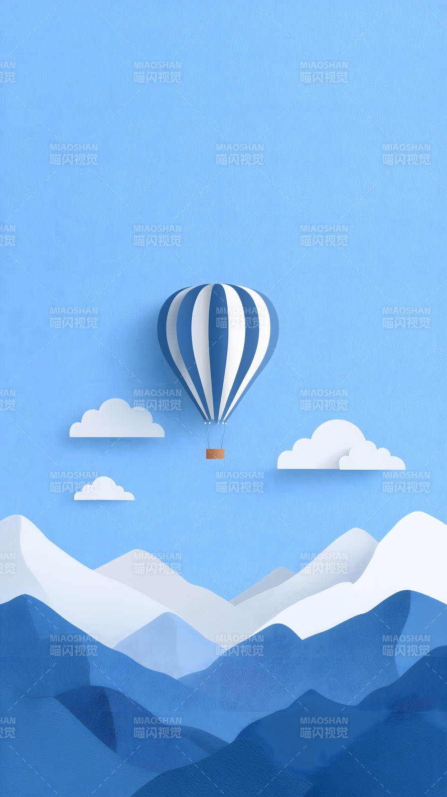 蓝天热气球山峦-图片
