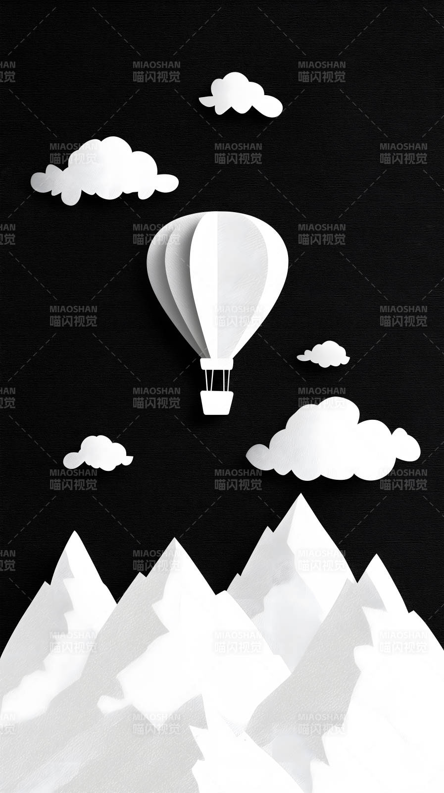 纸艺热气球飞越群山-图片