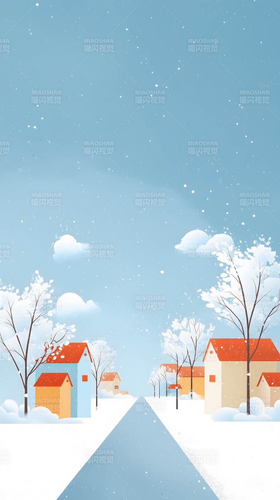 雪景小镇冬日暖阳-图片