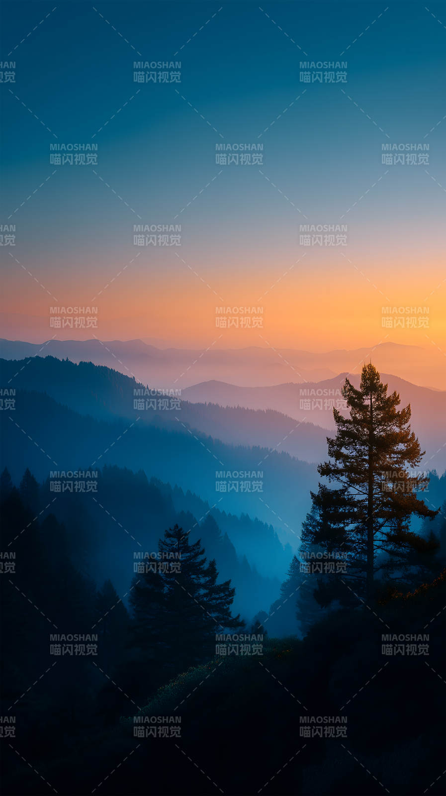 山林暮色余晖壮丽风景-图片