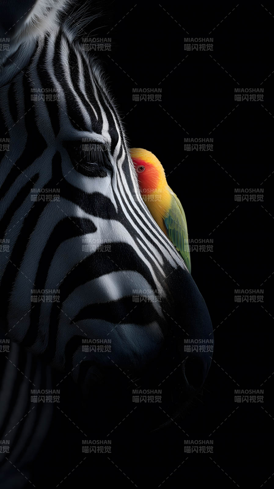 斑马与鹦鹉的亲密-图片