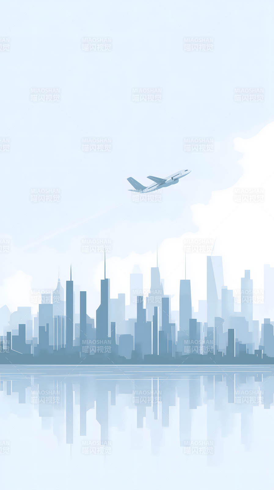 飞机城市倒影蓝调-图片