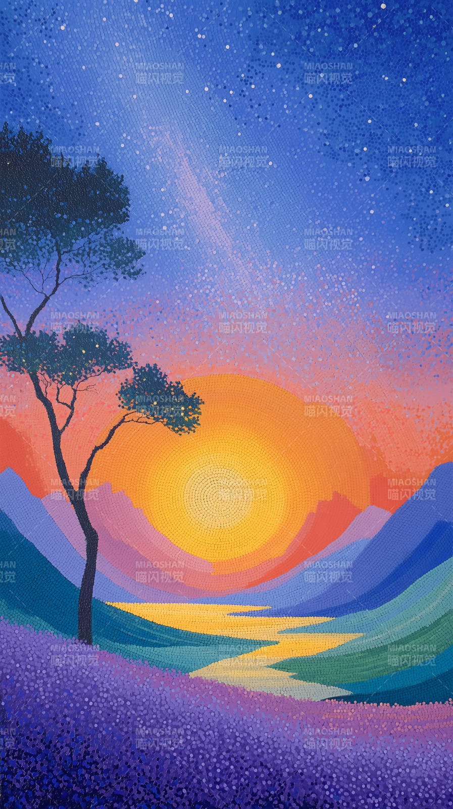 星空日落山河美景-图片