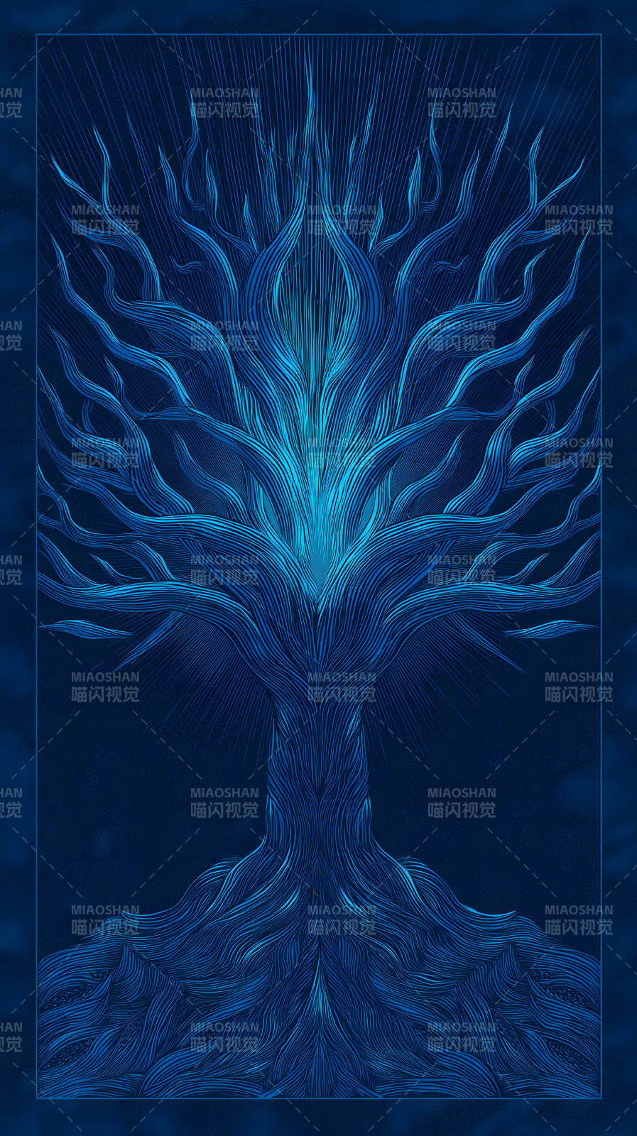 蓝色的树木纹艺术-图片