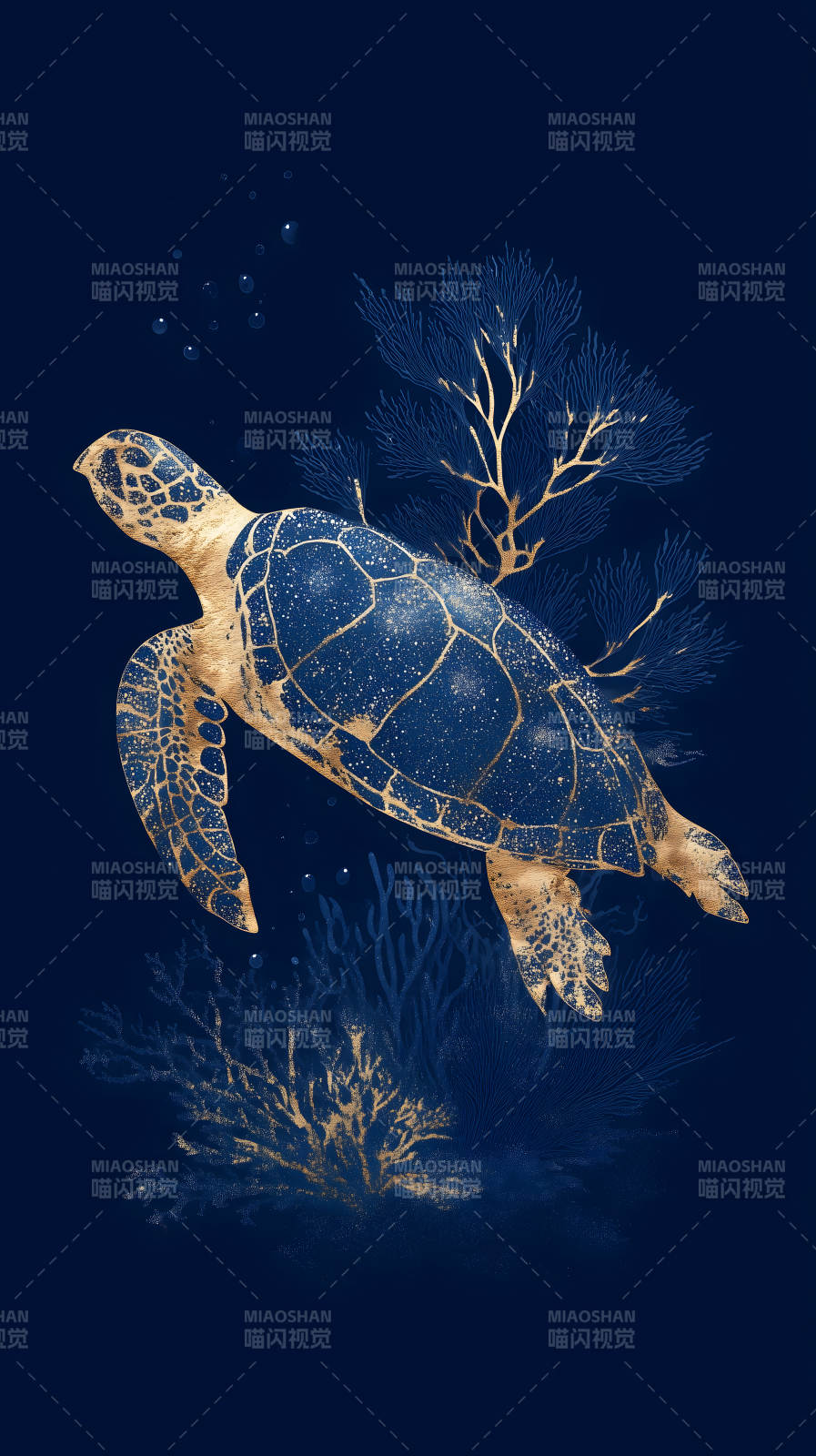 金色海龟畅游深海-图片