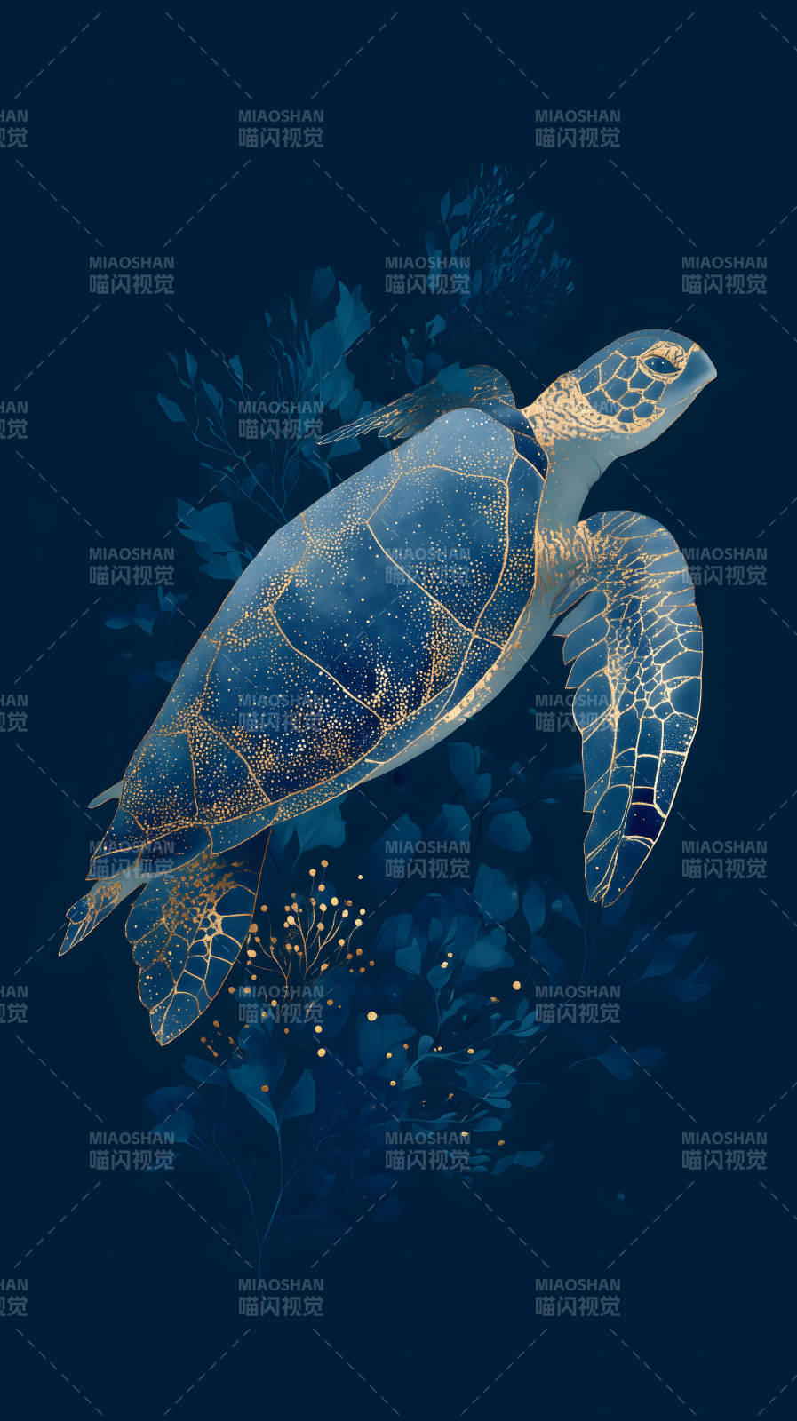 海龟蓝色画作-图片