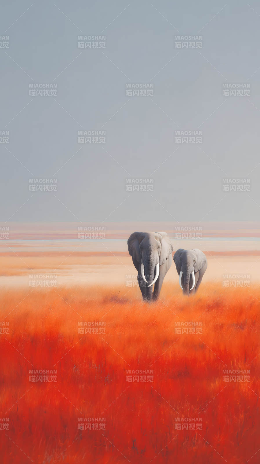 夕阳下的非洲象-图片